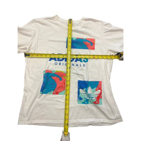 Adidas T Shirt 100 % Cotton 90s Print White Short Sleeve Crew Neck Size Large - Picture 3 of 5
